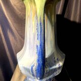 Grand vase forme amphore en gres de pierrefonds a couleur bleue et verte