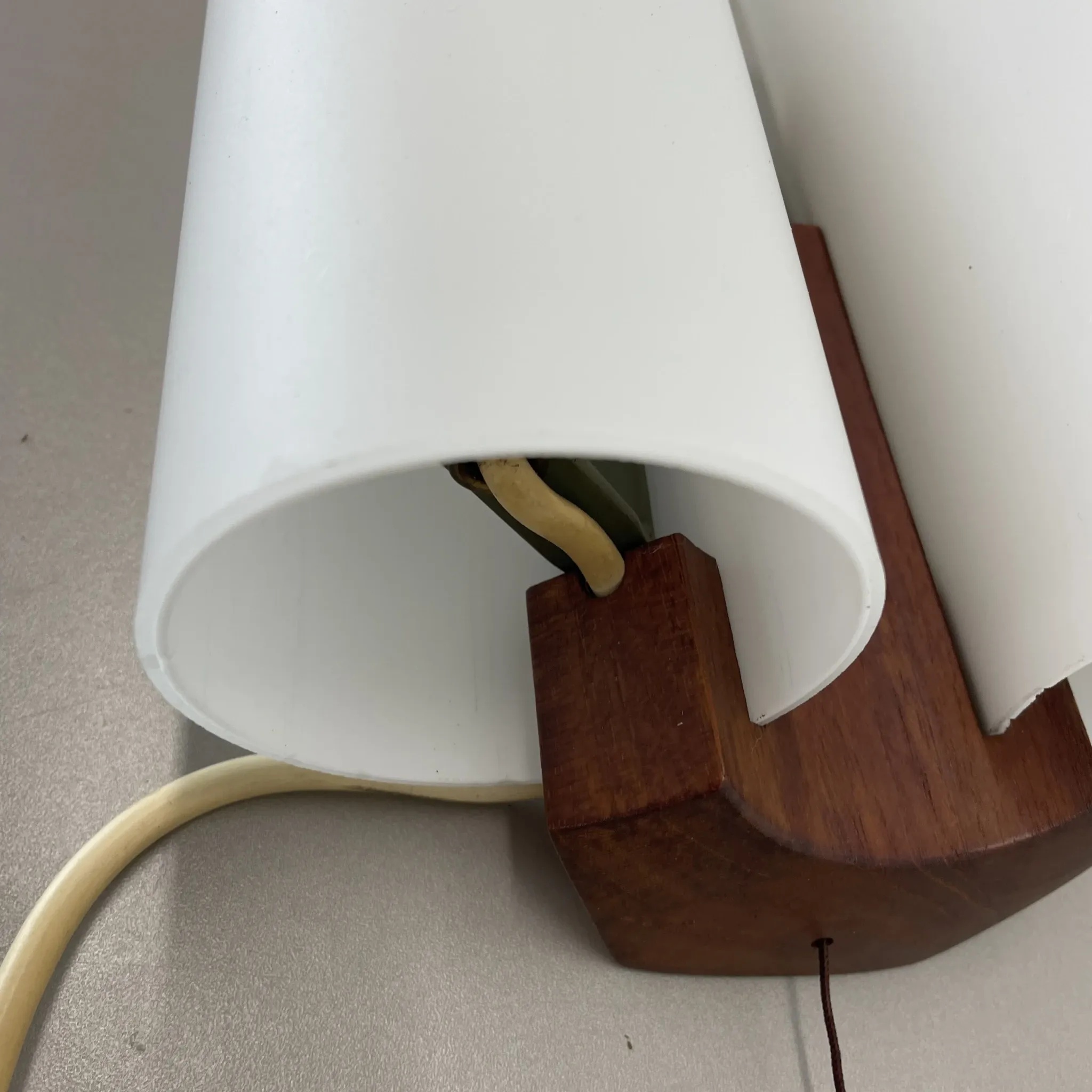 Minimalistic Wall Lamp from White Satin Glass and Teak Wood by LUXUS, Vittsjö, Sweden, 1970s