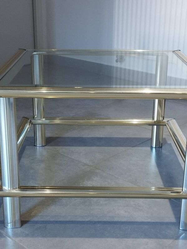Table basse vintage 1960/1970 chrome et doré - maison Lancel