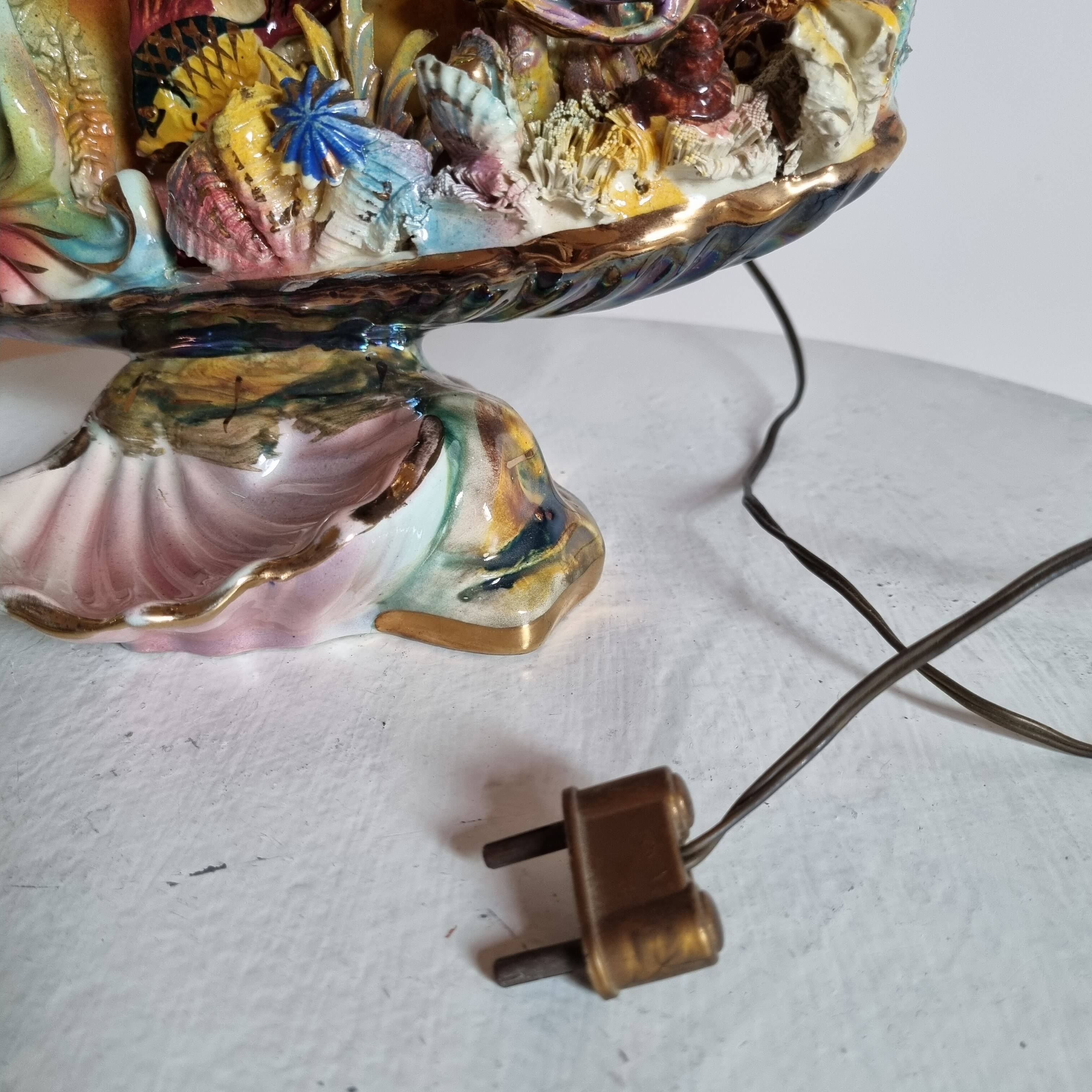 shell lamp and earthenware fish