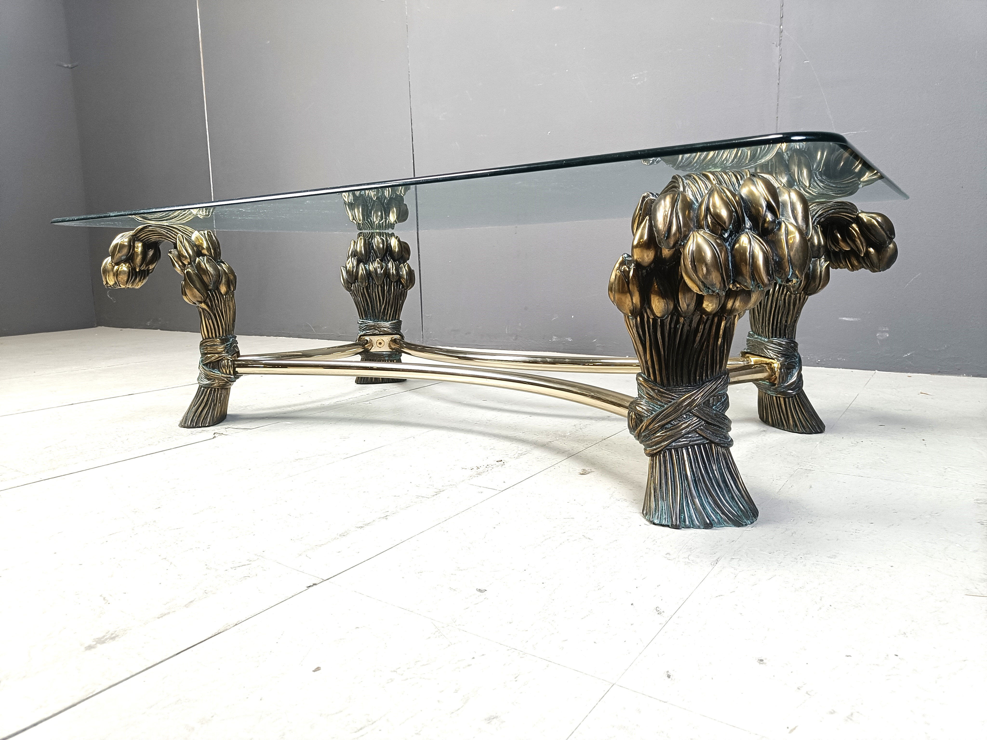 Vintage brass flower coffee table, 1970s