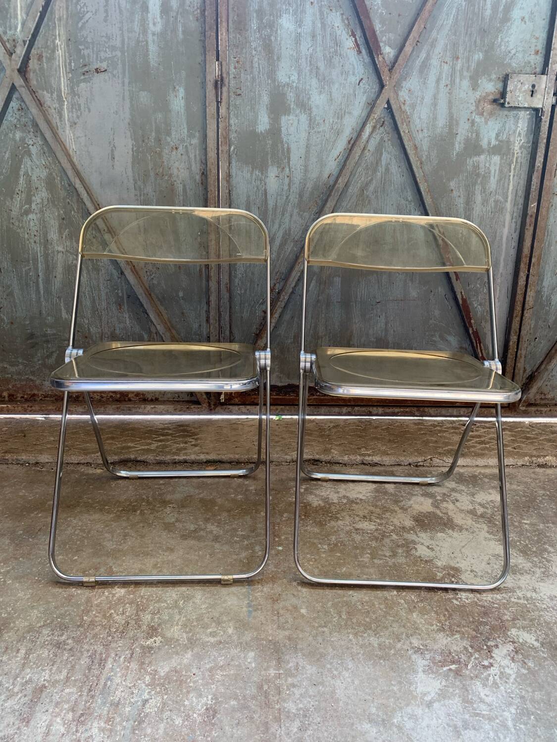 Paire Chaises Plia Jaune Giancarlo Piretti Castelli Vintage