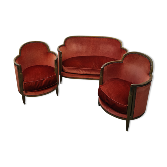 Old art deco lounge velvet gene three pieces