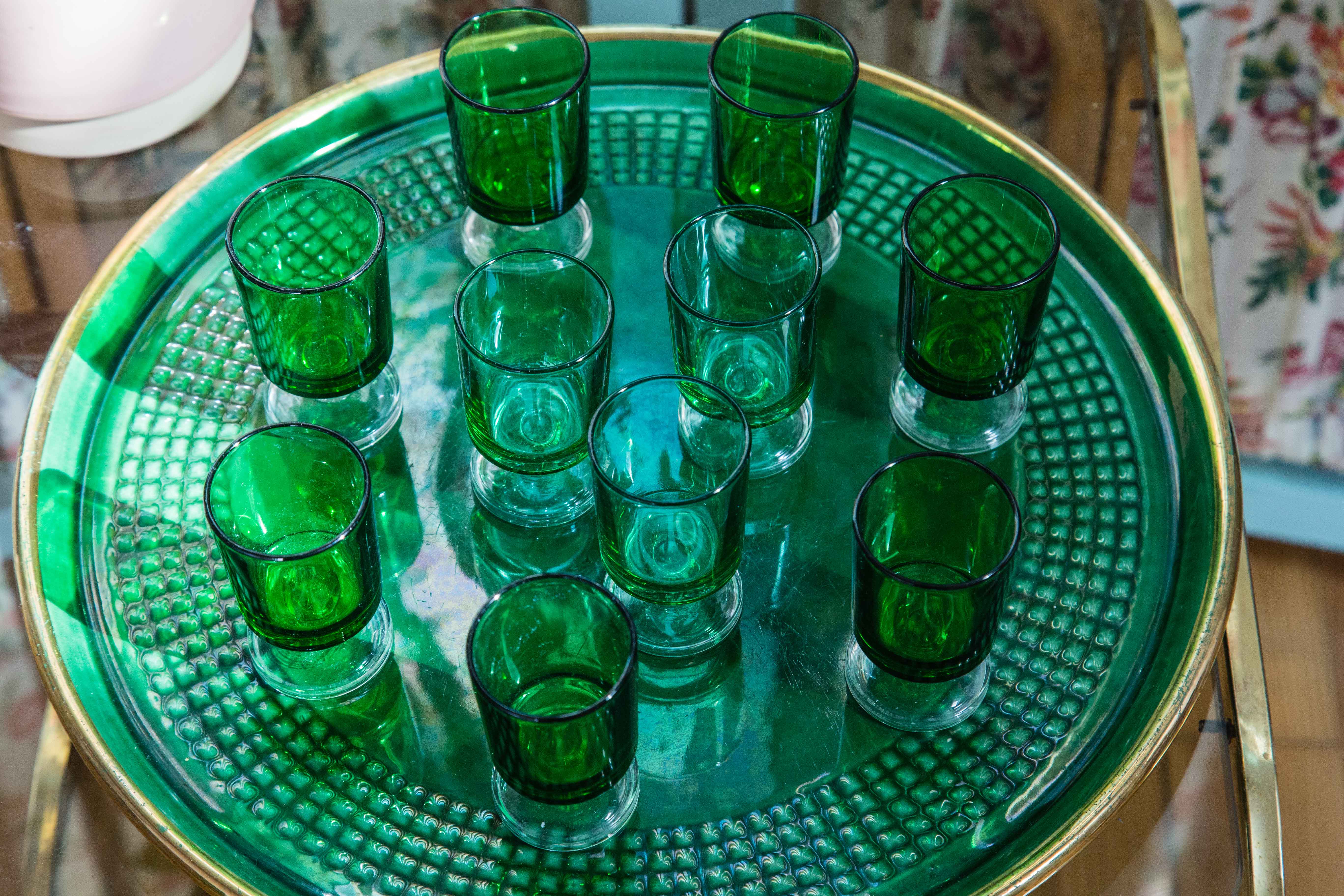 Green and gold ceramic dish