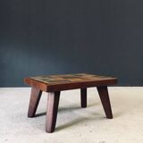 Brutalist Rustic Slate Tile & Oak Coffee Table, Belgium, 1960s