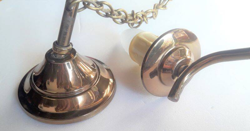 Chandelier 1950, 1960 3 lights gold metal and glass