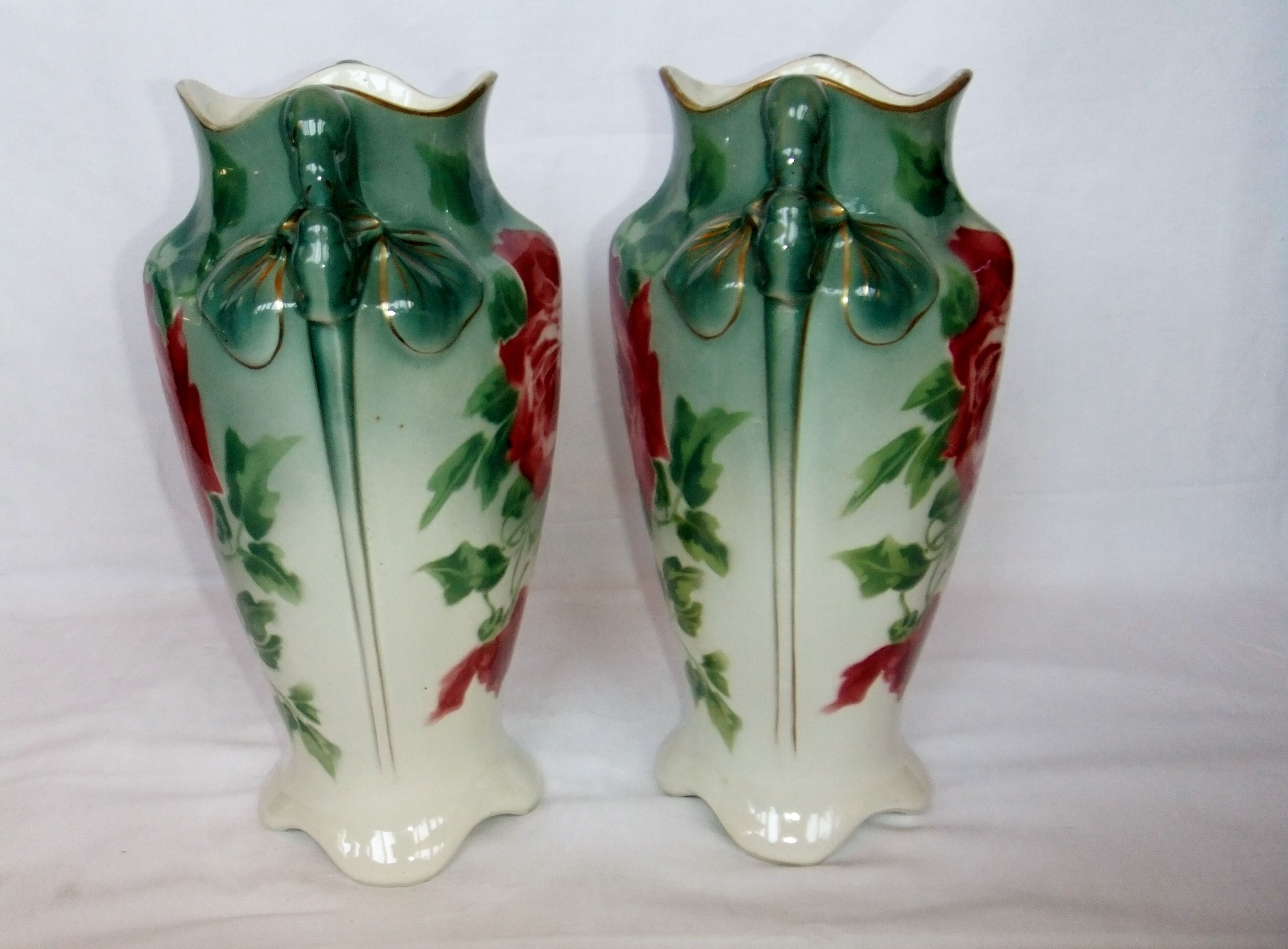 Vase art new pair KG Lunéville gilding decoration flower pink soliflore tulip tree