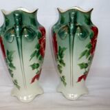 Vase art new pair KG Lunéville gilding decoration flower pink soliflore tulip tree