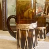 Amber glass and wicker lemonade set