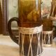 Amber glass and wicker lemonade set