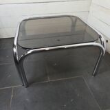 Chrome metal coffee table with smoked glass top from the 70s