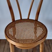 Set of 4 bistro chairs in turned wood and cannage rattan 50s
