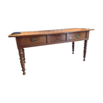 Ancien bureau double face en noyer massif
