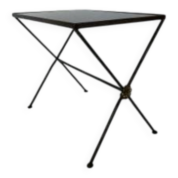 Modernist nesting tables in metal and black glass, 1950s.
