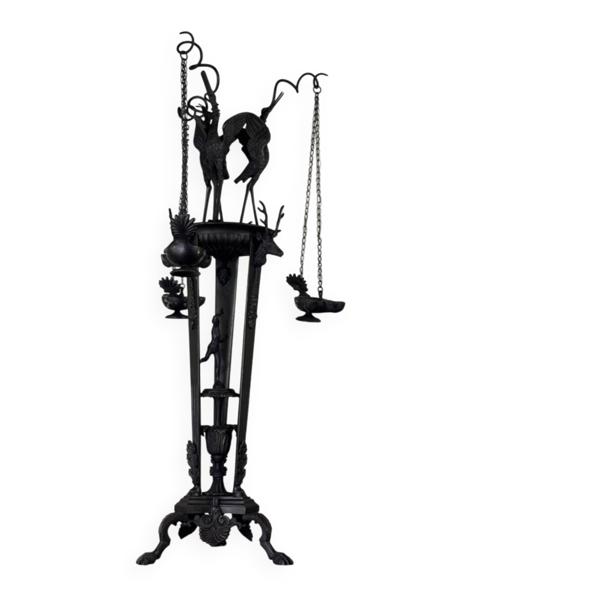 Tripod with herons, oil lamp holder, large object, bronze, Italy 19th century