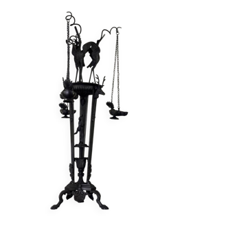 Tripod with herons, oil lamp holder, large object, bronze, Italy 19th century