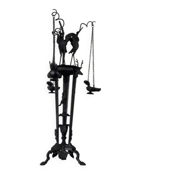 Tripod with herons, oil lamp holder, large object, bronze, Italy 19th century