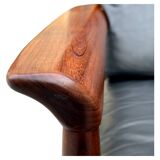 Scandinavian armchair in black leather and teak - 1960s