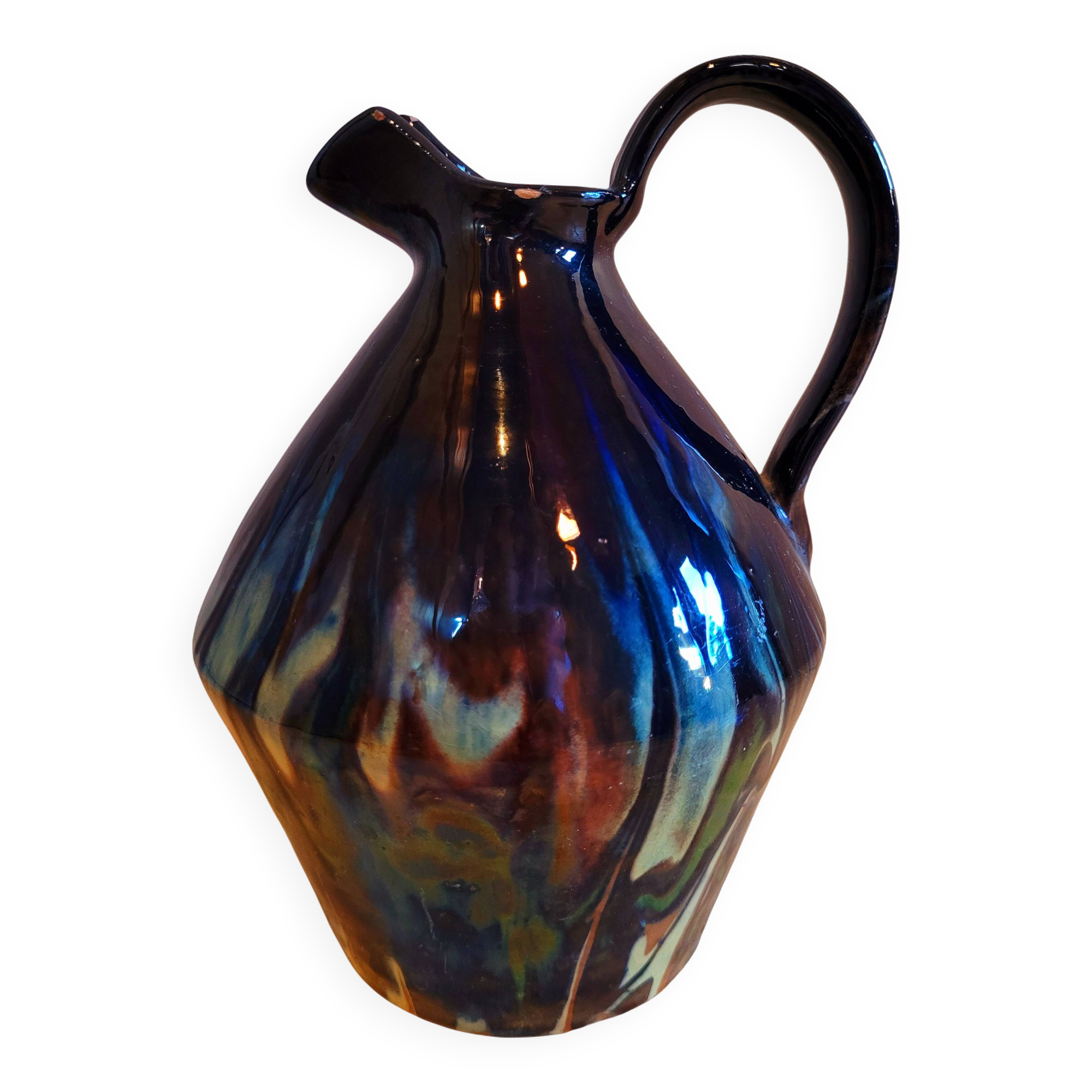 Antique pitcher carafe in midnight blue marbled ceramic