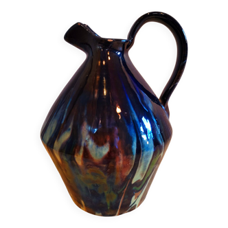 Antique pitcher carafe in midnight blue marbled ceramic