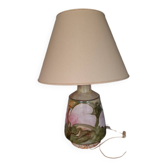 Vintage ceramic lamp by Maria Lluis, floral decoration (49 cm)