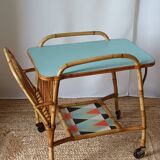 Vintage bamboo rattan serving trolley
