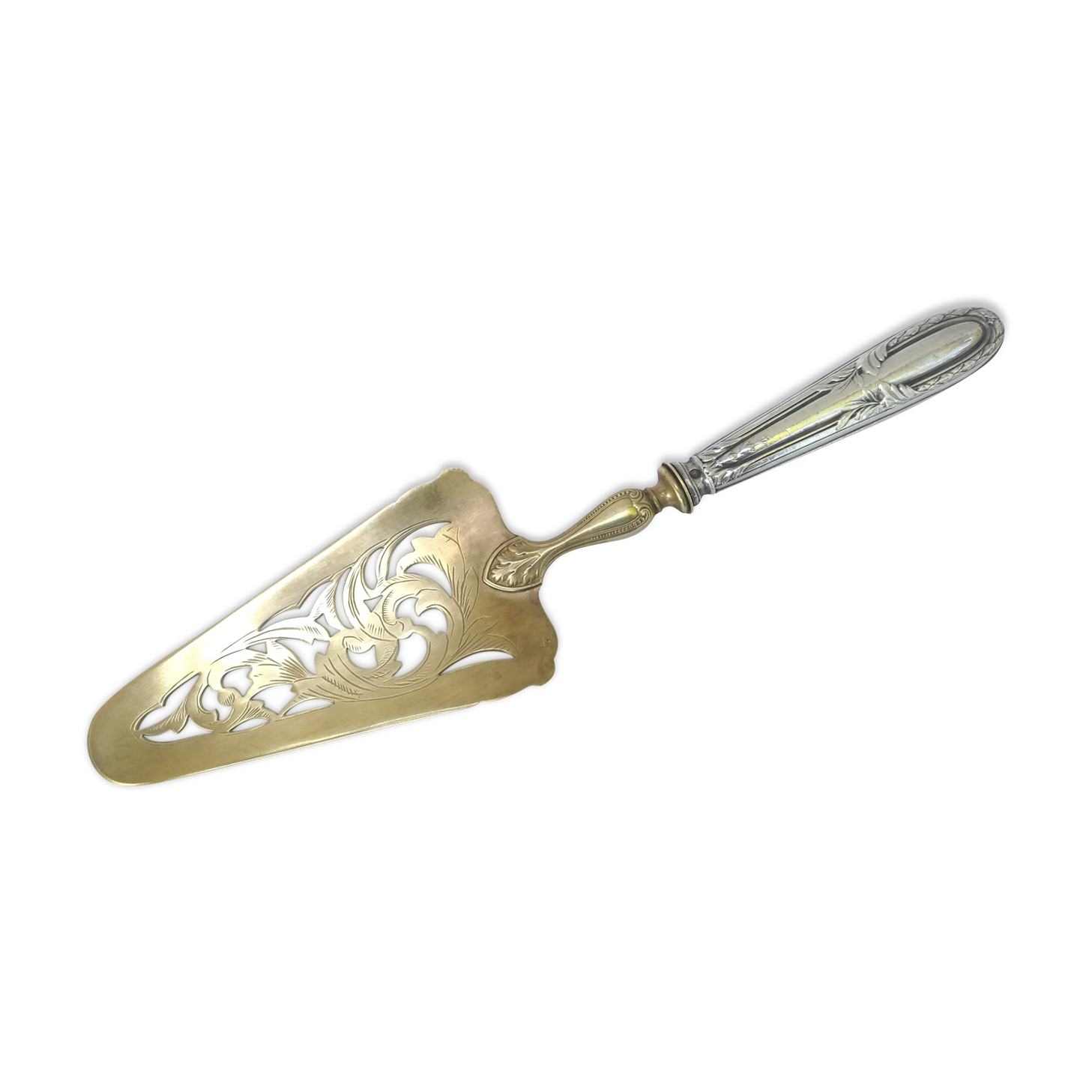 Shovel a cake in silver metal and brass
