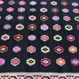 Old black anatolian oushak kilim rug with colorful patterns 305 X 173 cm