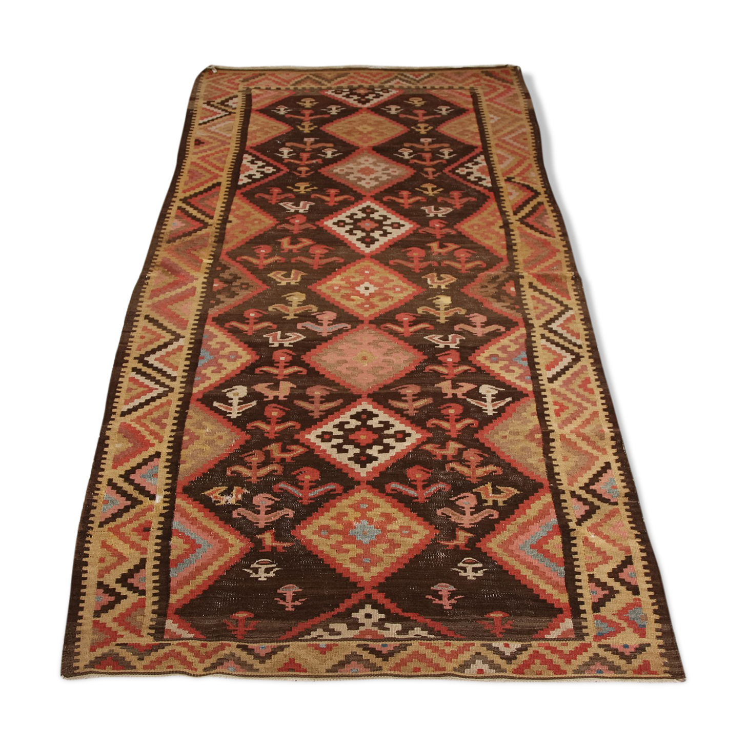Antique turkish tribal rug 125x288cm