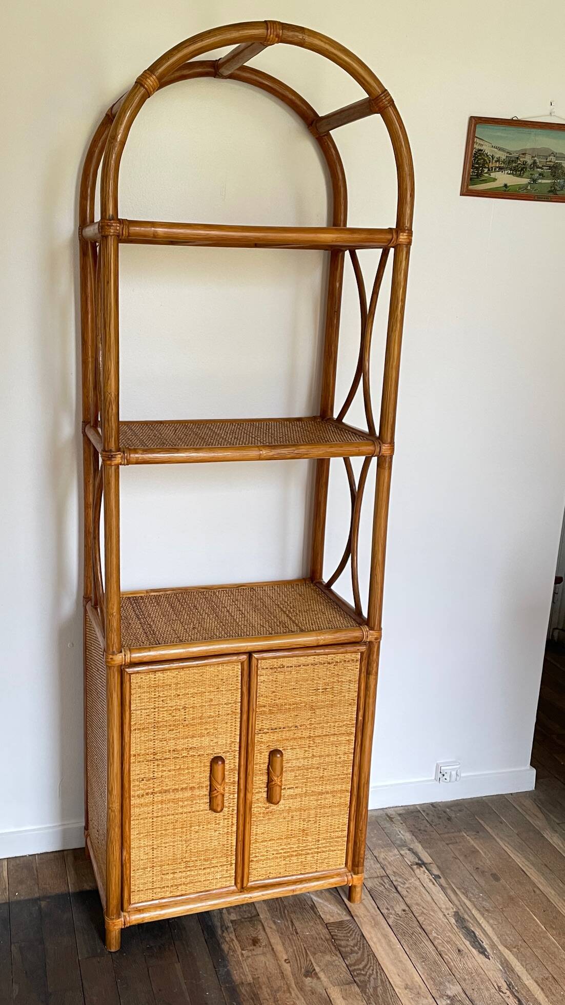 VINTAGE Bamboo Wicker Shelf