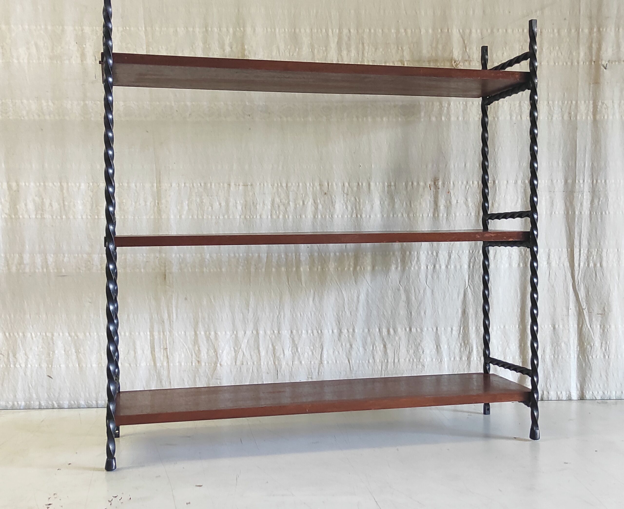 Wall shelf with wooden ladders and wrought iron - mid 20th century.