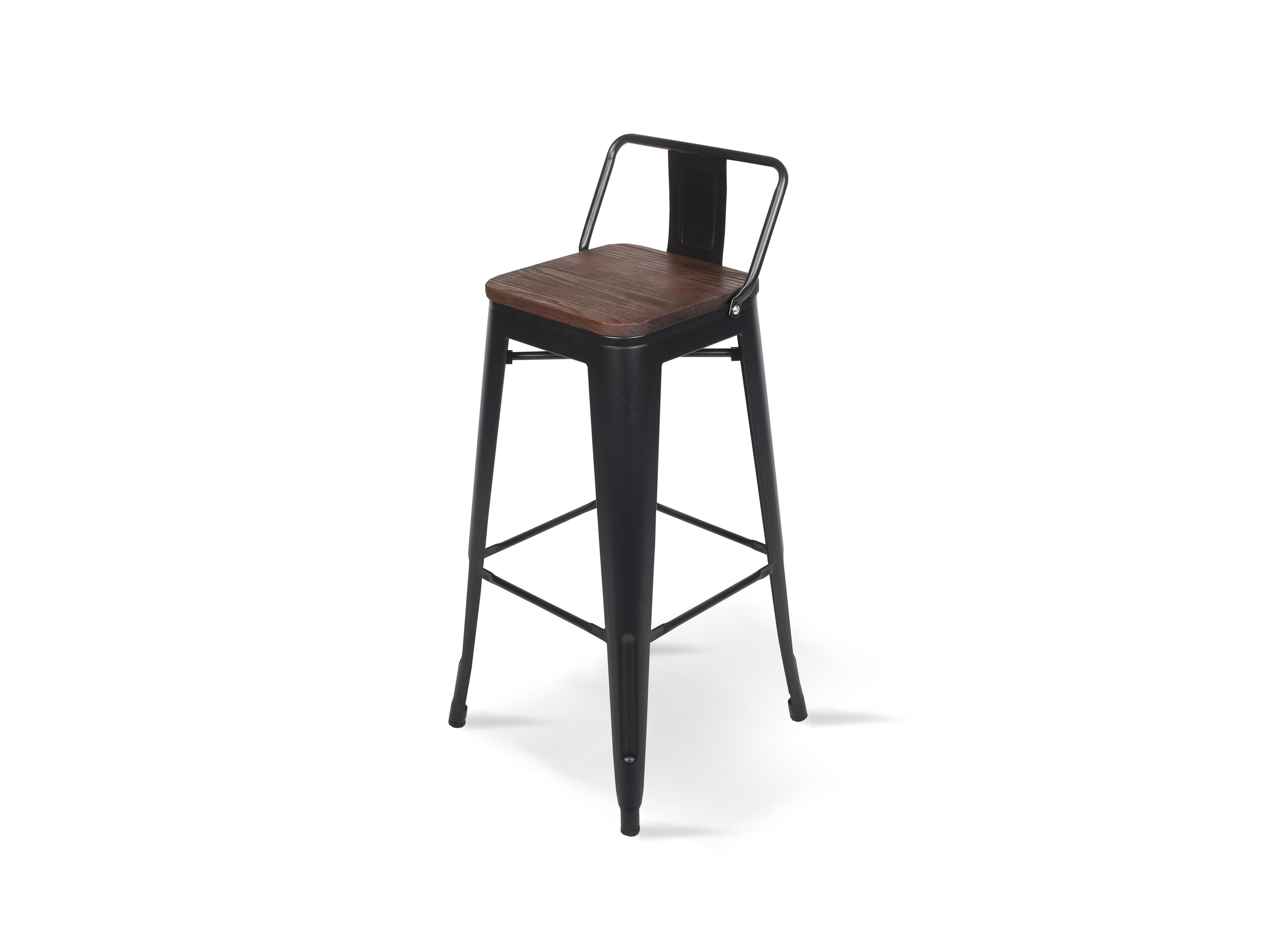 Industrial style bar chair Black metal and dark wood seat with backrest height 66cm