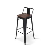 Industrial style bar chair Black metal and dark wood seat with backrest height 66cm