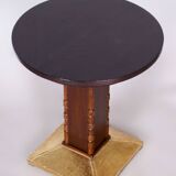 Restored Art Deco Small Table, Oak, Brass, Revived Polish, Czechia, 1920s