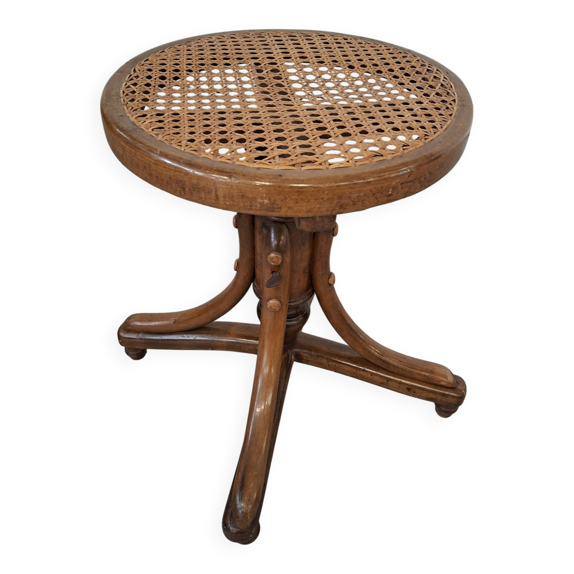 Sgabello da Pianoforte in Faggio Curvato e Paglia di Vienna