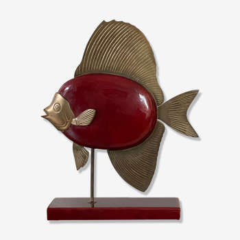 Poisson décoratif en bois et en bronze