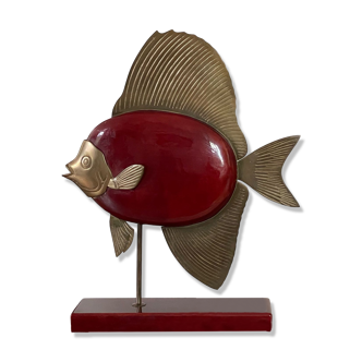 Poisson décoratif en bois et en bronze