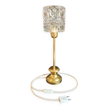Table lamp in gilded bronze with leaf and cut crystal