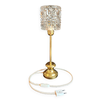 Lampe à poser en bronze doré à la feuille et cristal taillé