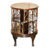 Restored Victorian library table in hardwood and brass.
