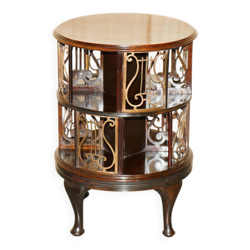 Table de bibliothèque victorienne en bois dur et laiton restaurée