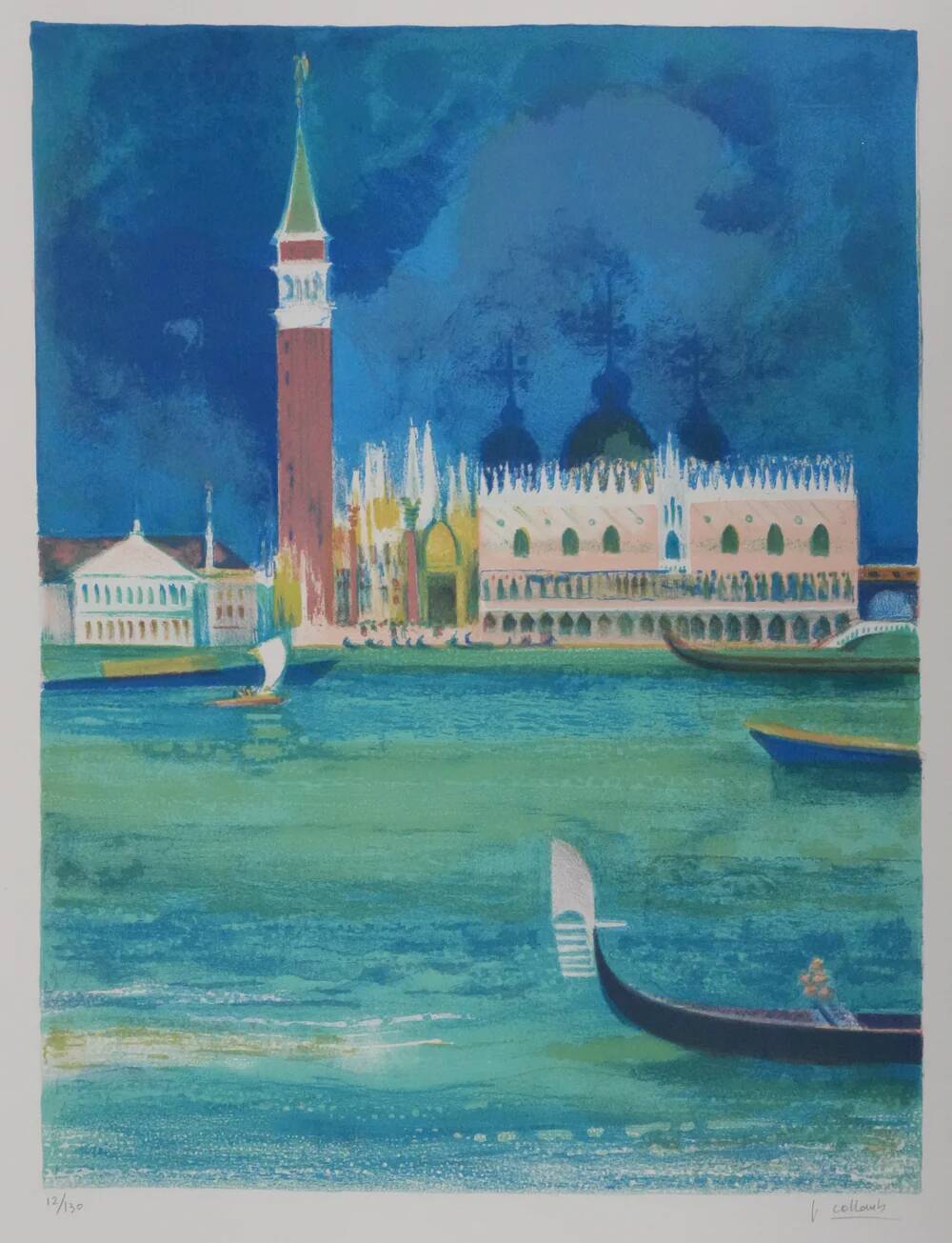 Paul Collomb : Le lagon de Venise, lithographie originale signée