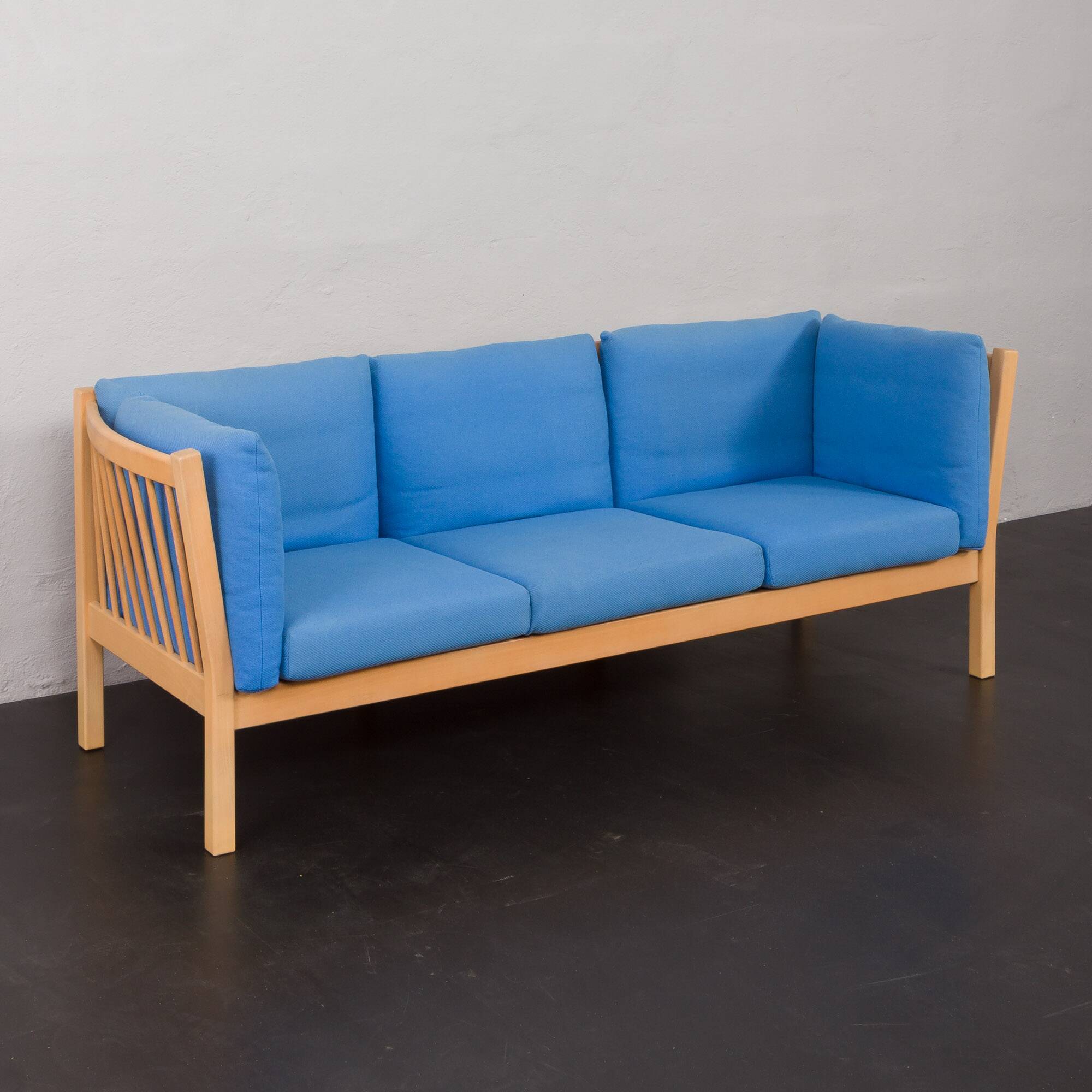 Danish mid century deep blue three seater sofa attr. to Stouby, 1980s.