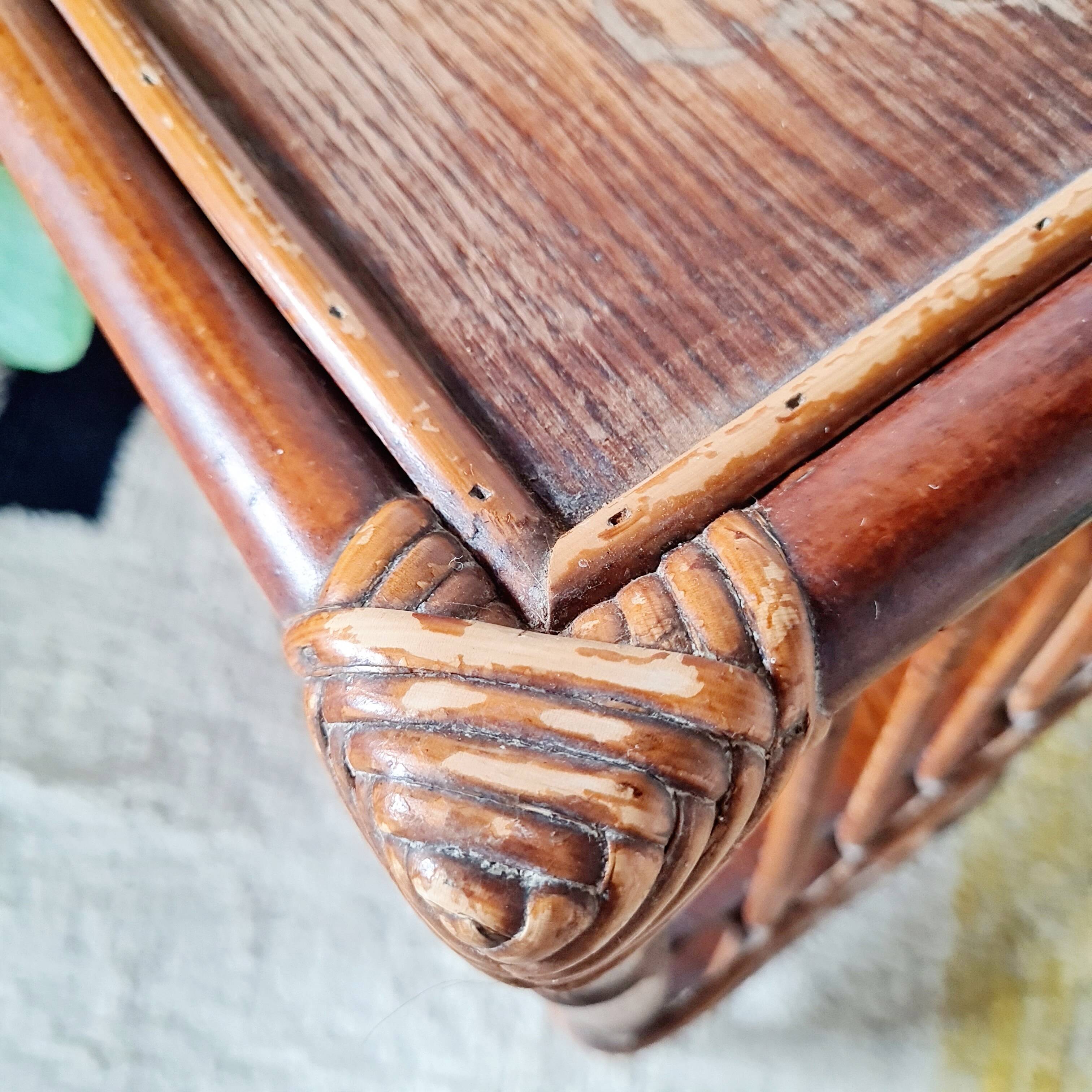 Etagère ancienne - bibliothèque rotin bois patinée