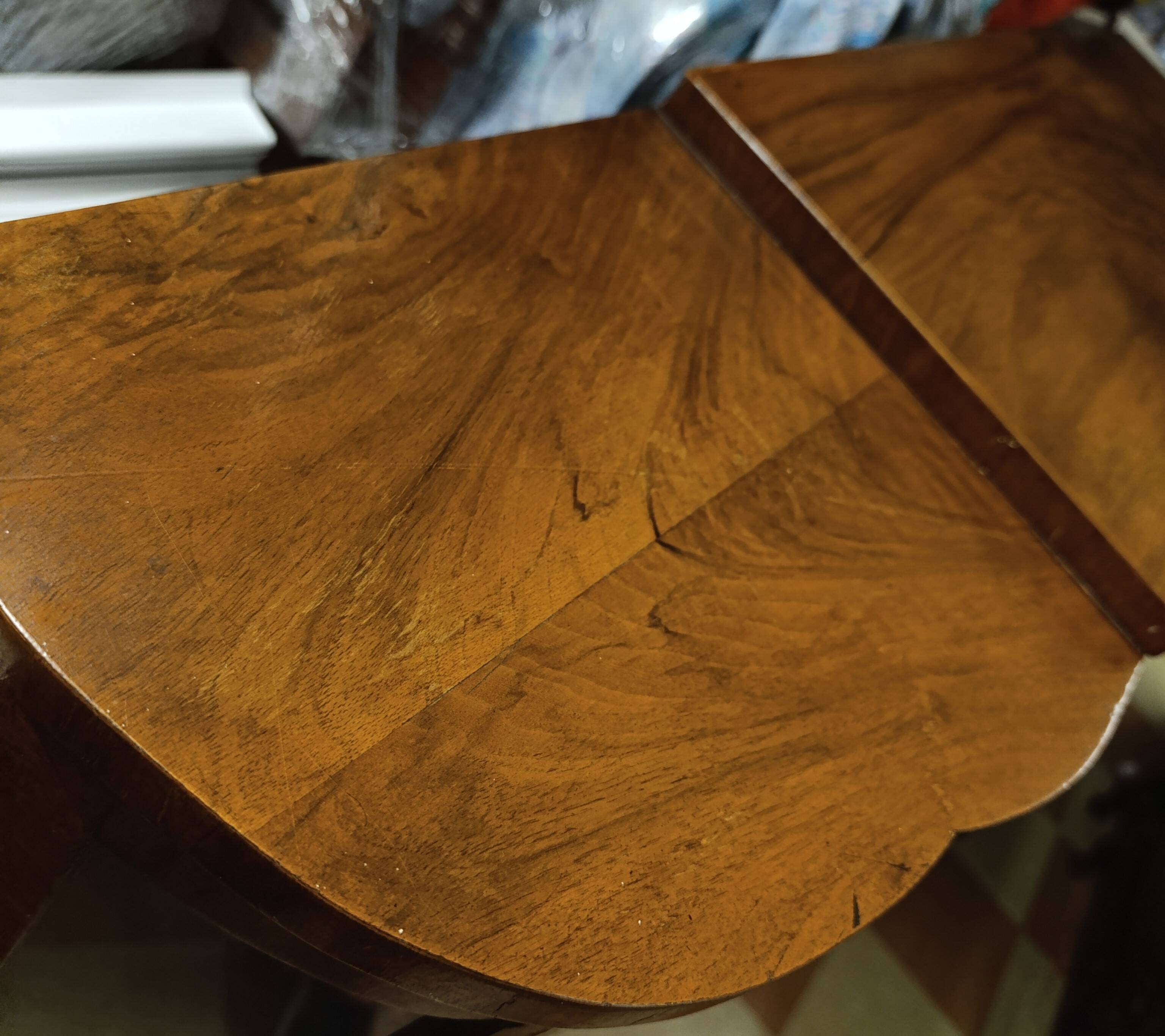 Art Deco style glass-fronted cocktail bar cabinet with folding desk