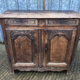 Buffet Louis XV ancien en chêne massif à 2 tiroirs et 2 portes