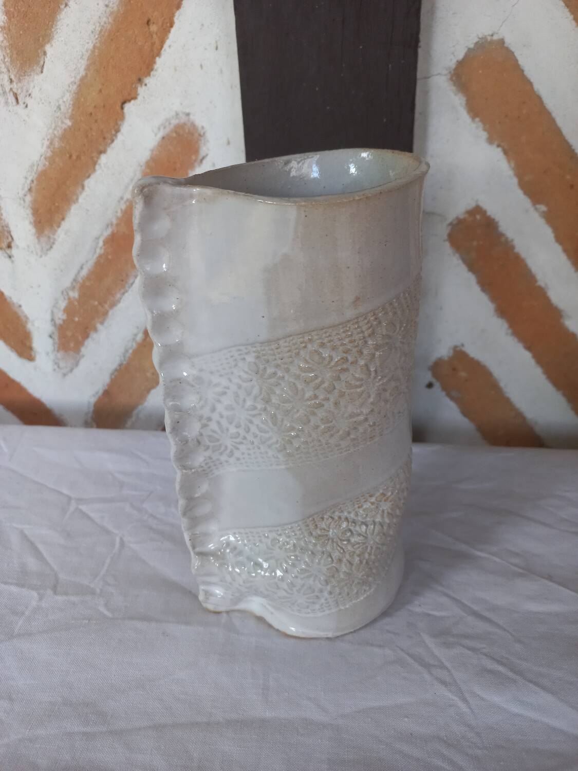 Lace glazed earthenware vase