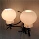 Opaline double globe wall lamp, wrought iron and brass - 50s/60s