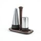Danish salt and pepper set in wood and steel with tray, 1970s