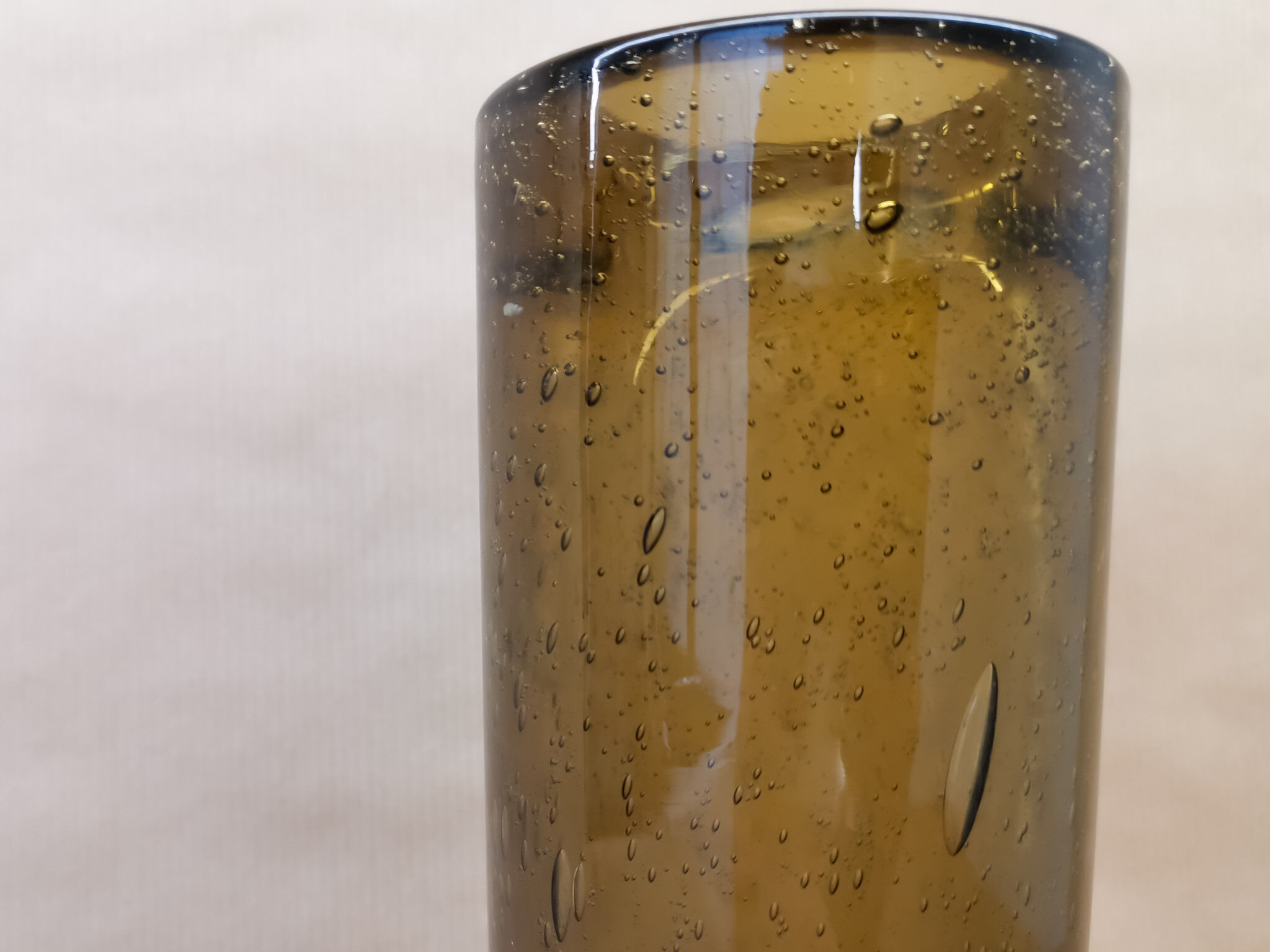 Vintage glass vase blown brown green 70s